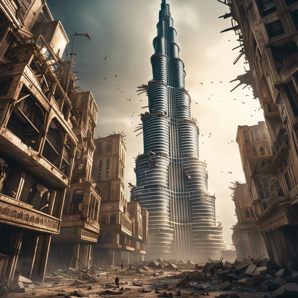 Post-Apocalyptic Burj Khalifa in Detailed Digital Painting