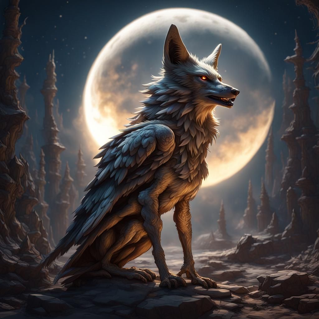 Jackal Hawk Light Creature in Dark Fantasy Style