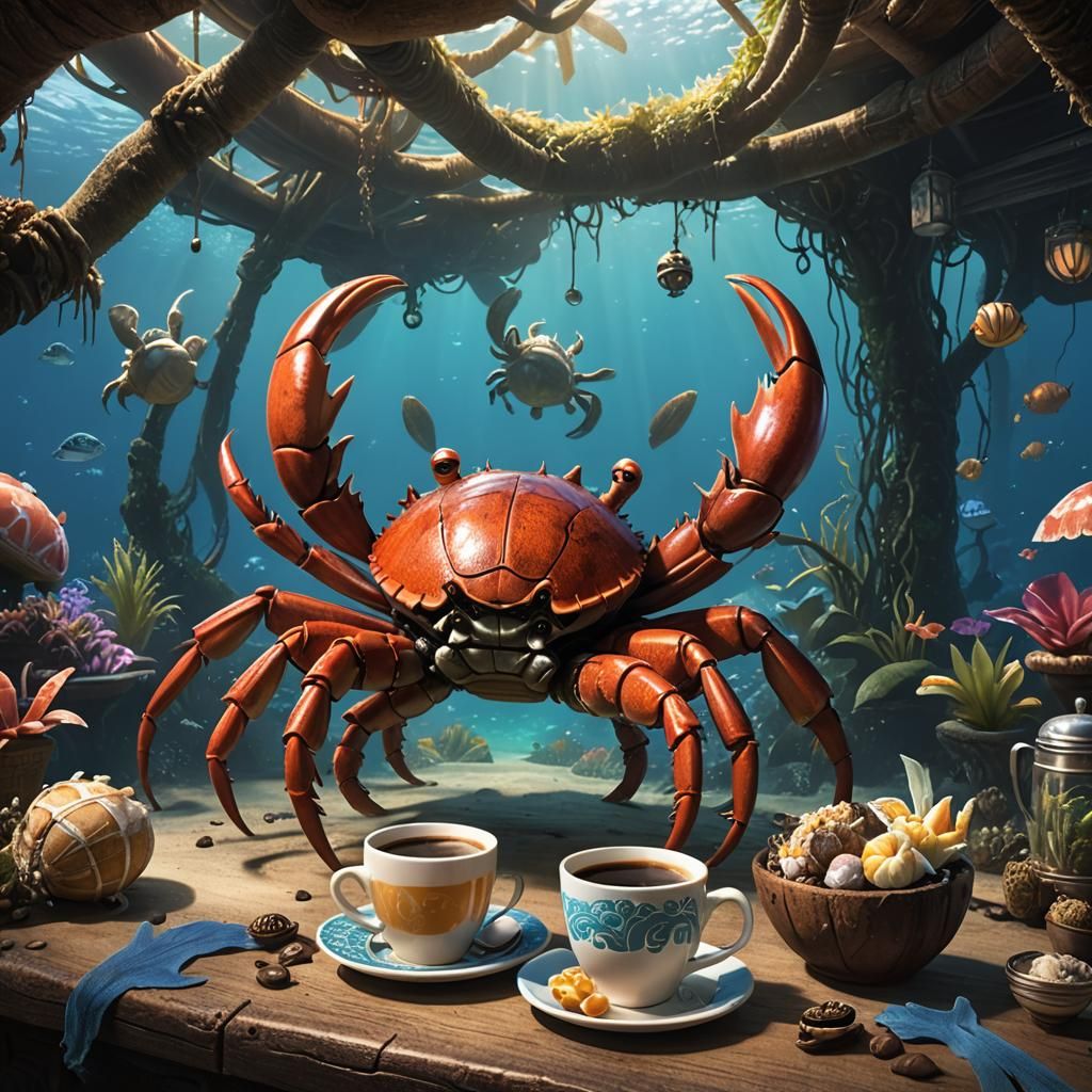 Tomatoa Drinking Coffee in Underwater Cafe