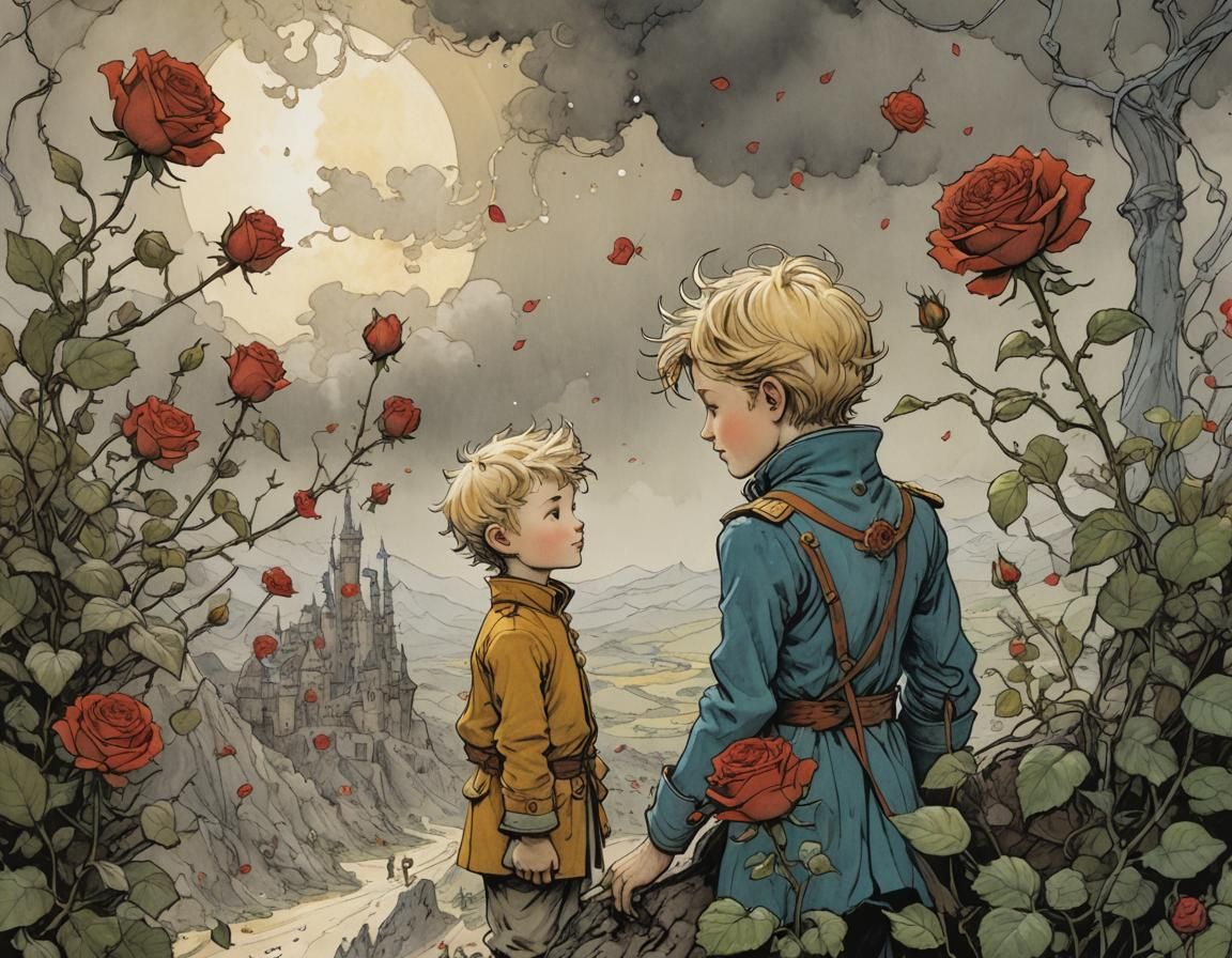 The Little Prince and his Rose: Detailed Illustration