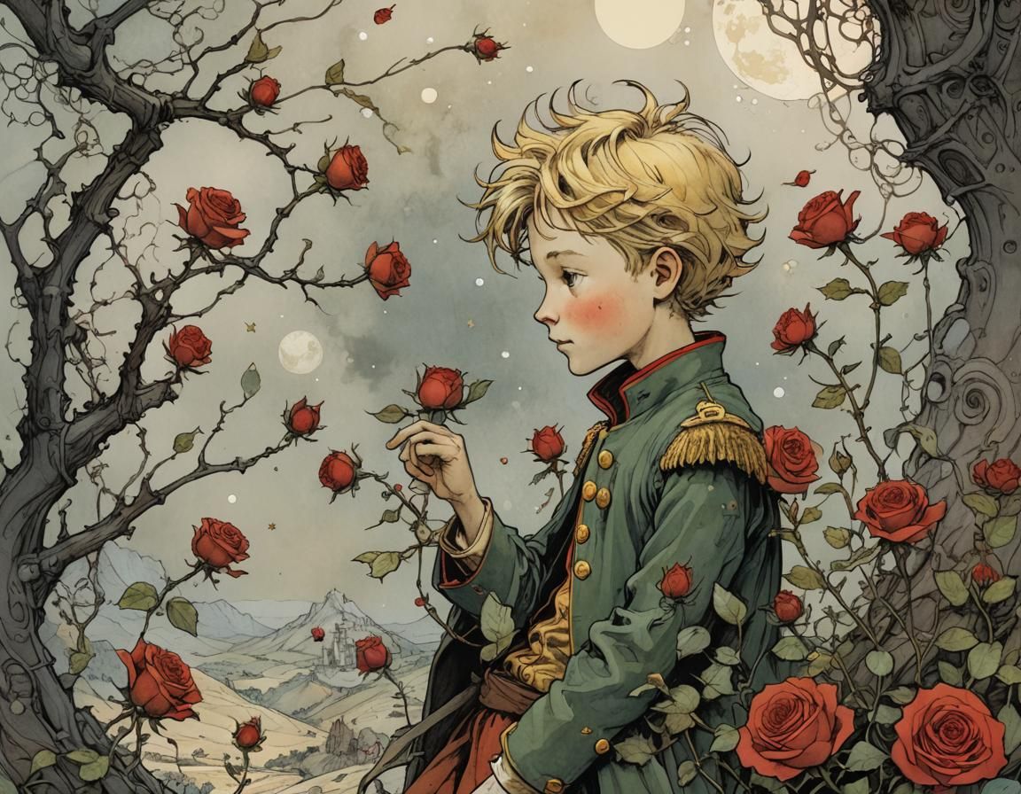 The Little Prince and Rose: Detailed Illustration