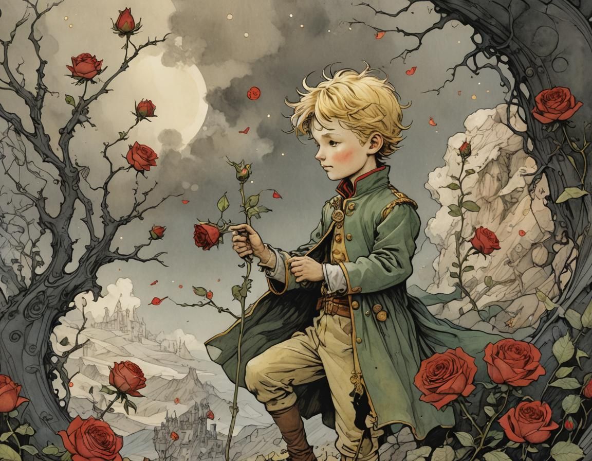 The Little Prince and Rose: Detailed Illustration