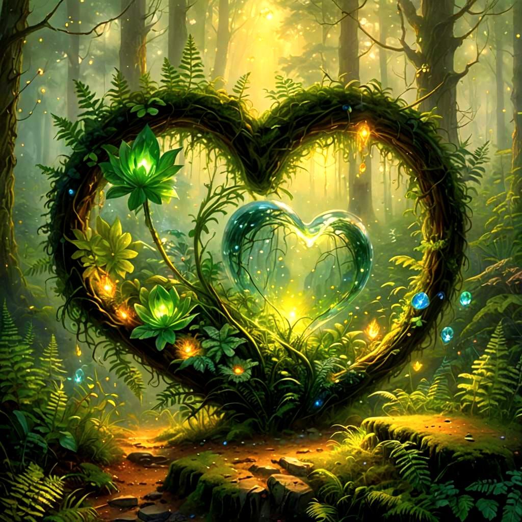 Ethereal Crystal Heart in Hyperrealistic Fantasy Style