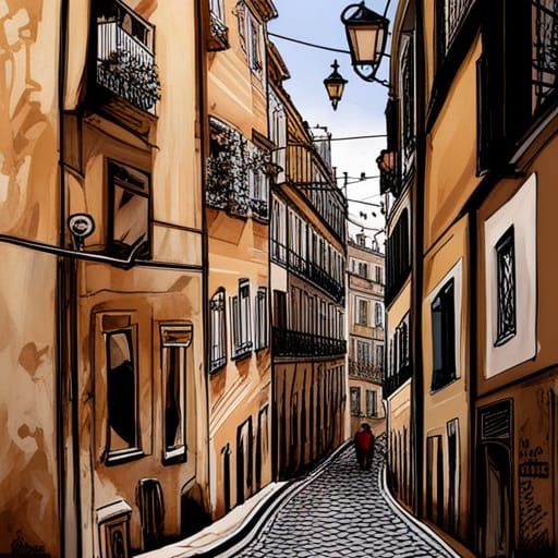 Lisbon Streets: Labyrinthine Ink Flow Masterpiece