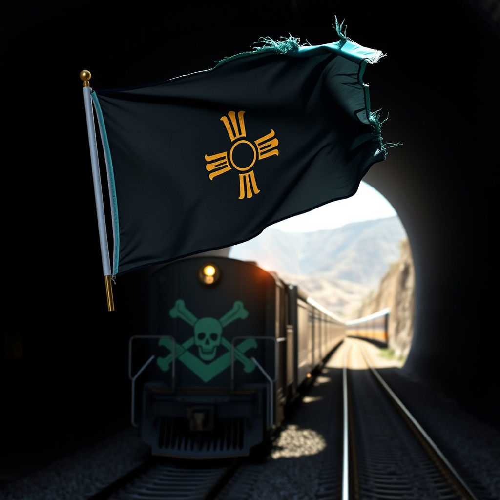 New Mexico Pirate Flag on Train Entering Tunnel