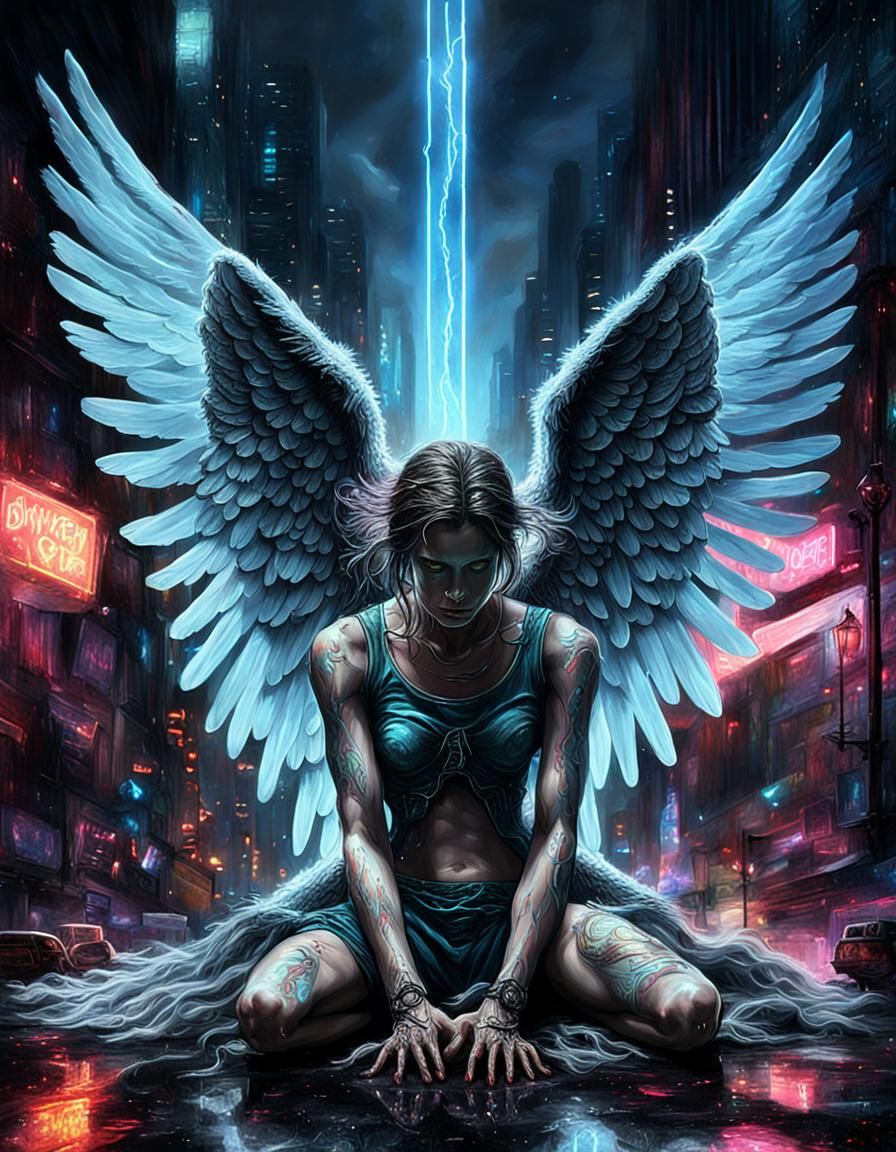 Fallen Angel in Urban Cyberpunk Style