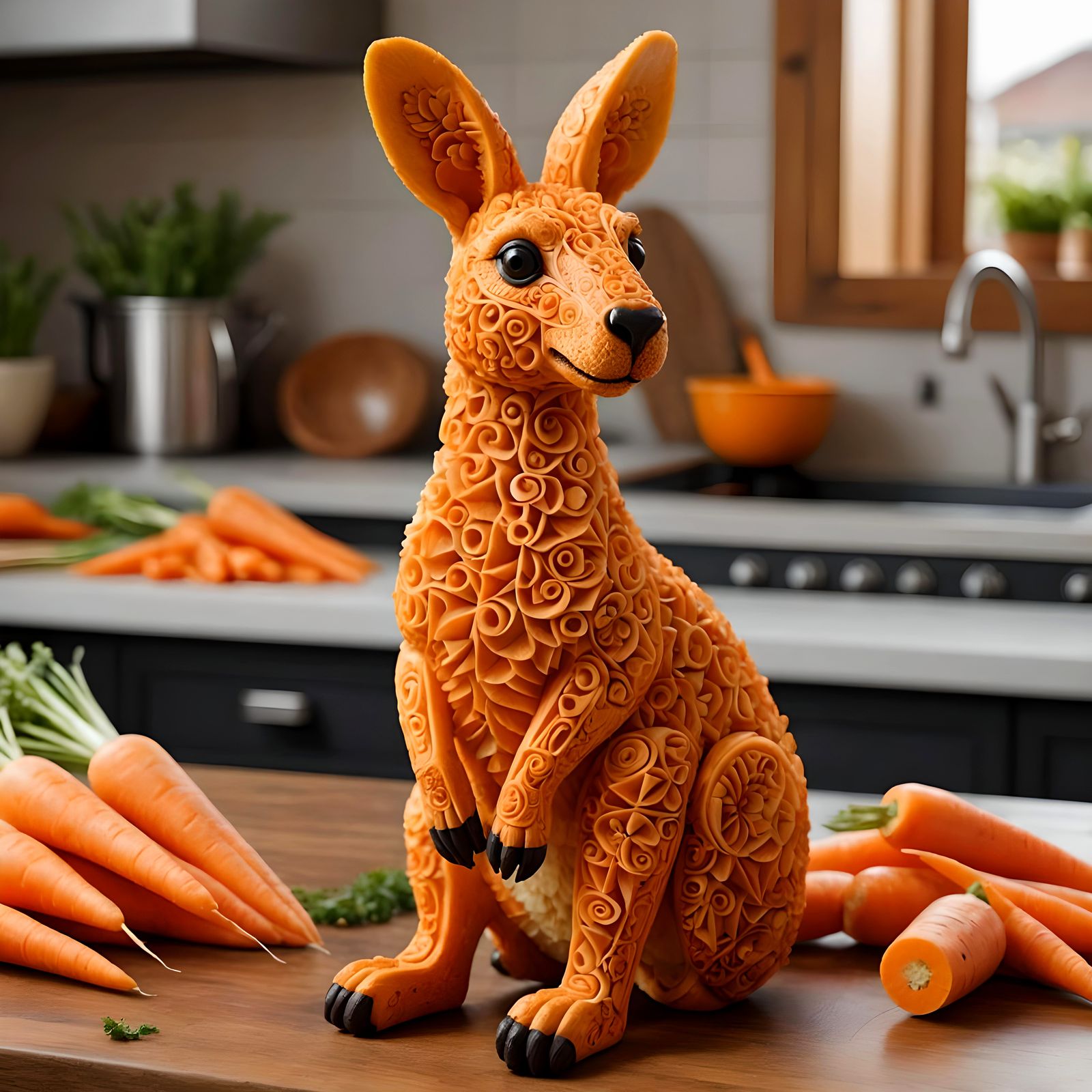 Carrot Kangaroo in Cosy Kitchen: Digital Art