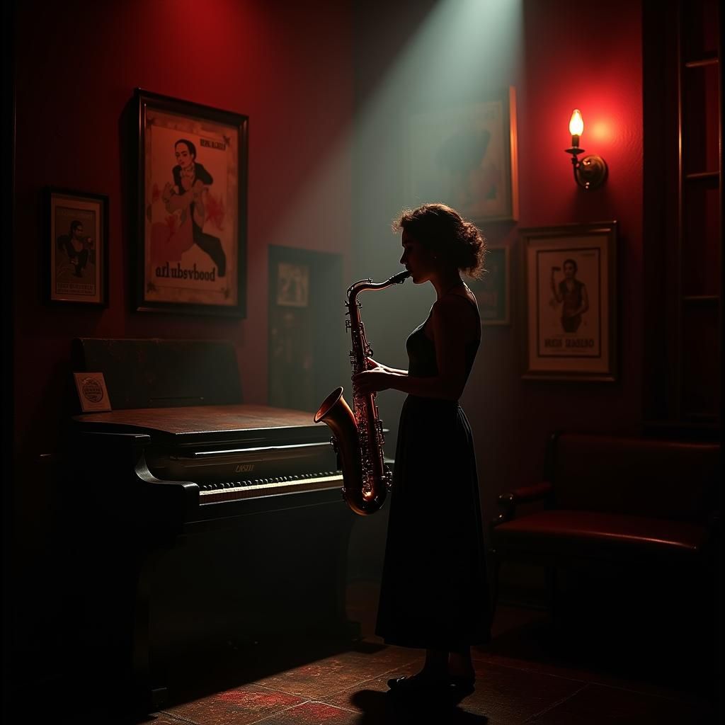 Jazz Musician in Smoky Club: Film Noir Aesthetic