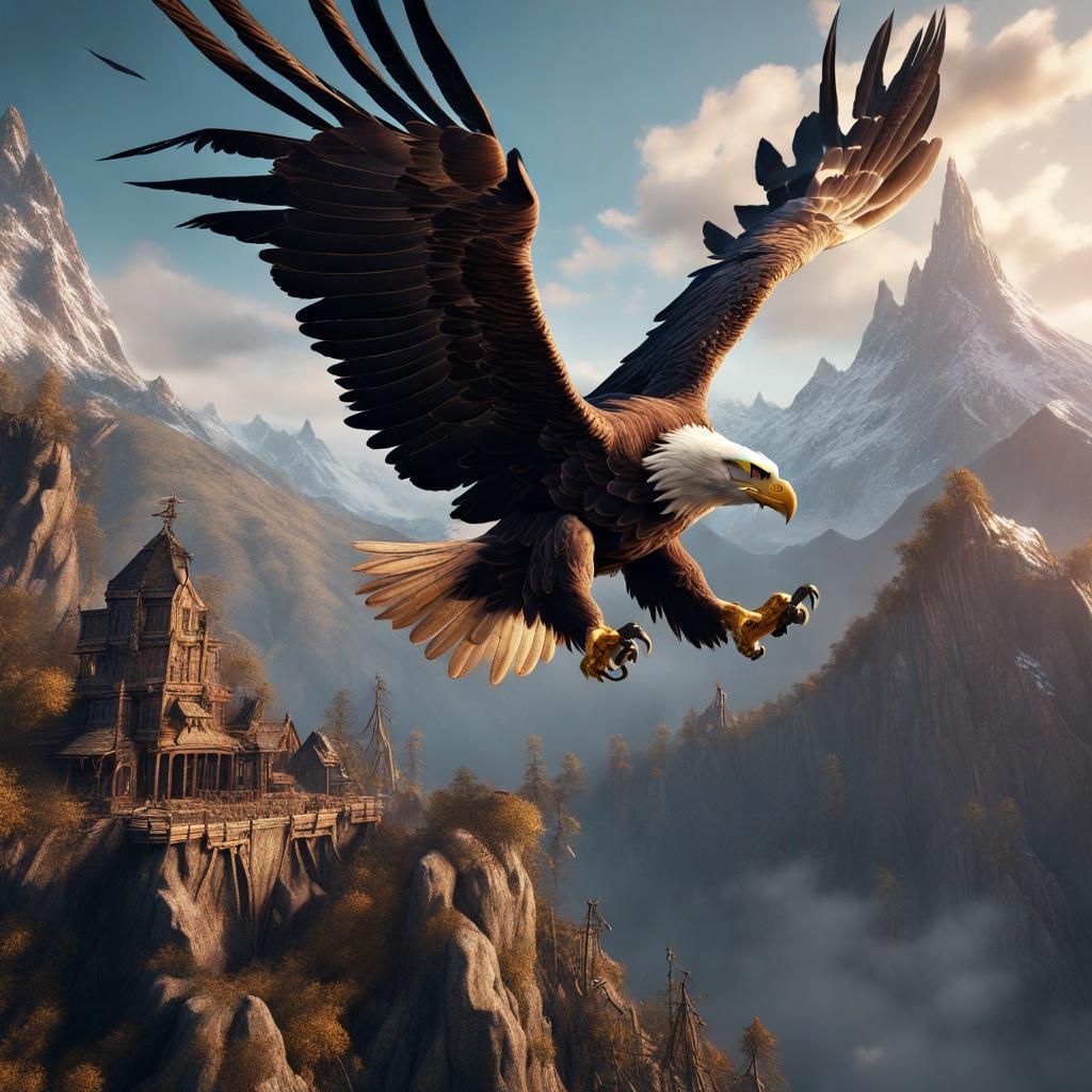 Eagle Soaring High: Detailed Matte Painting
