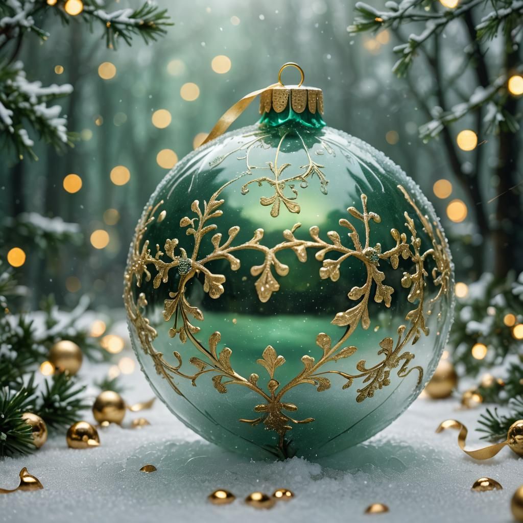 Iridescent Christmas Ball with Gold Details