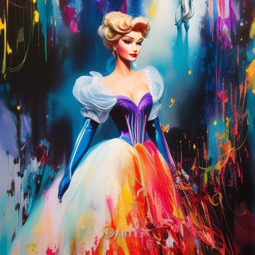 Ink Splash Cinderella in Colorful 3D Style