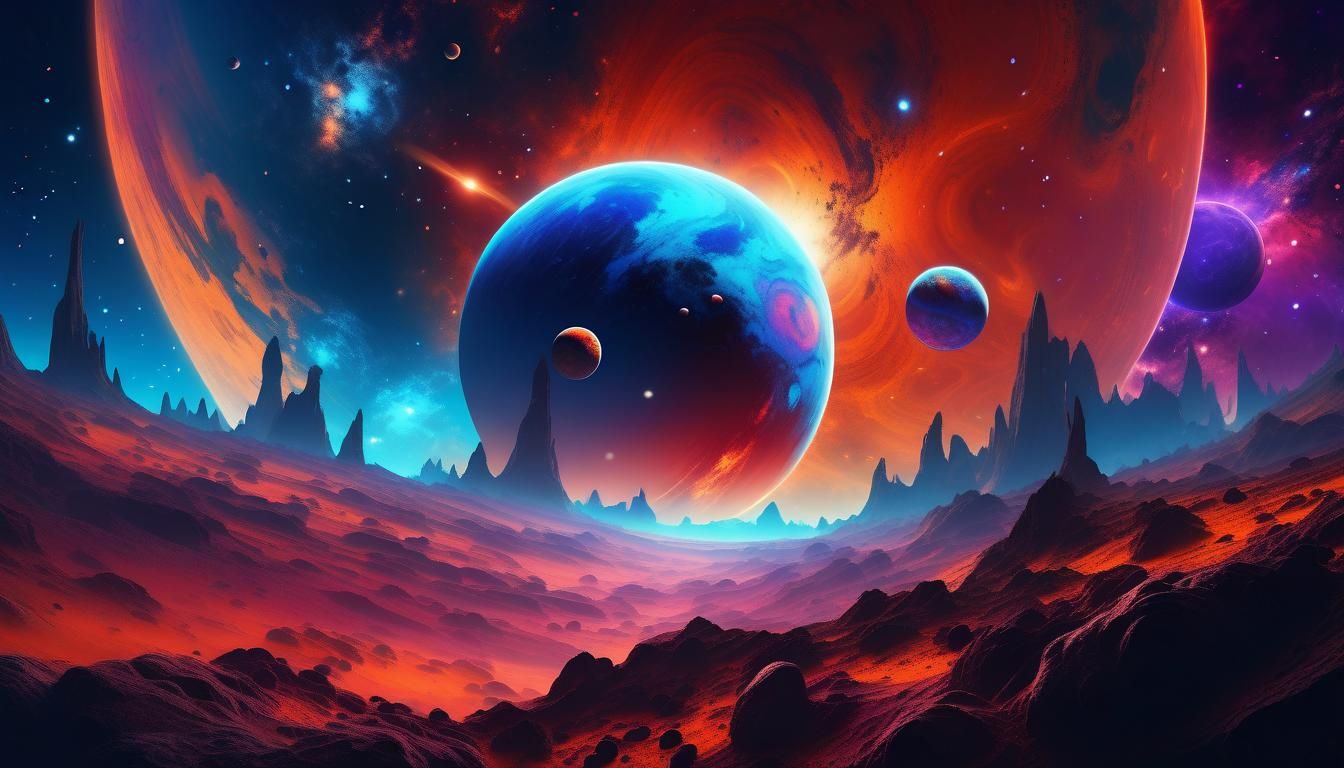 Epic Space Scene with Blue Planet and Nebulae