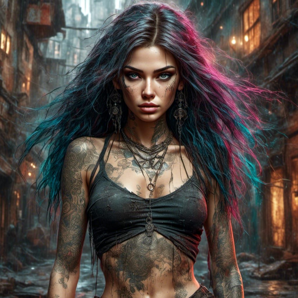 Punk Goth Beauty in Illuminated Grunge Style