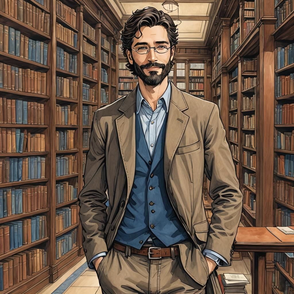 Charming Harvard Professor Portrait in Animé Style