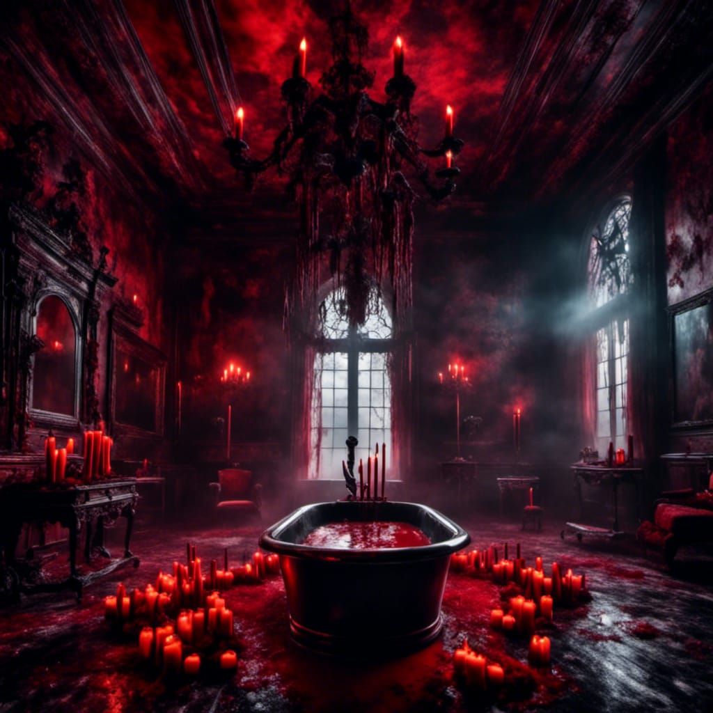 Blood Bath with Candles in Psychedelic Horror Style