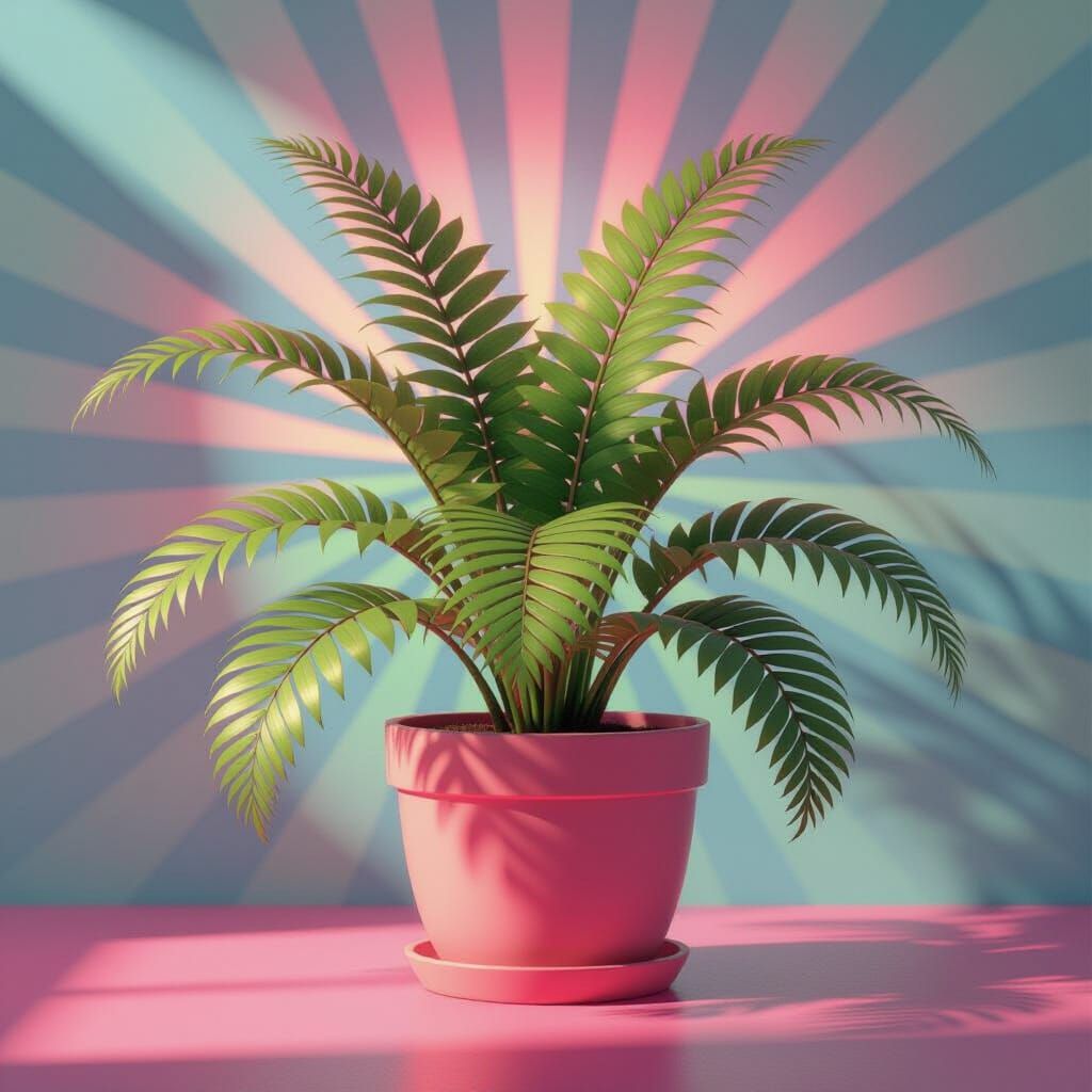 Giant Fern in Pink Pot: Pixar-Inspired 3D Art