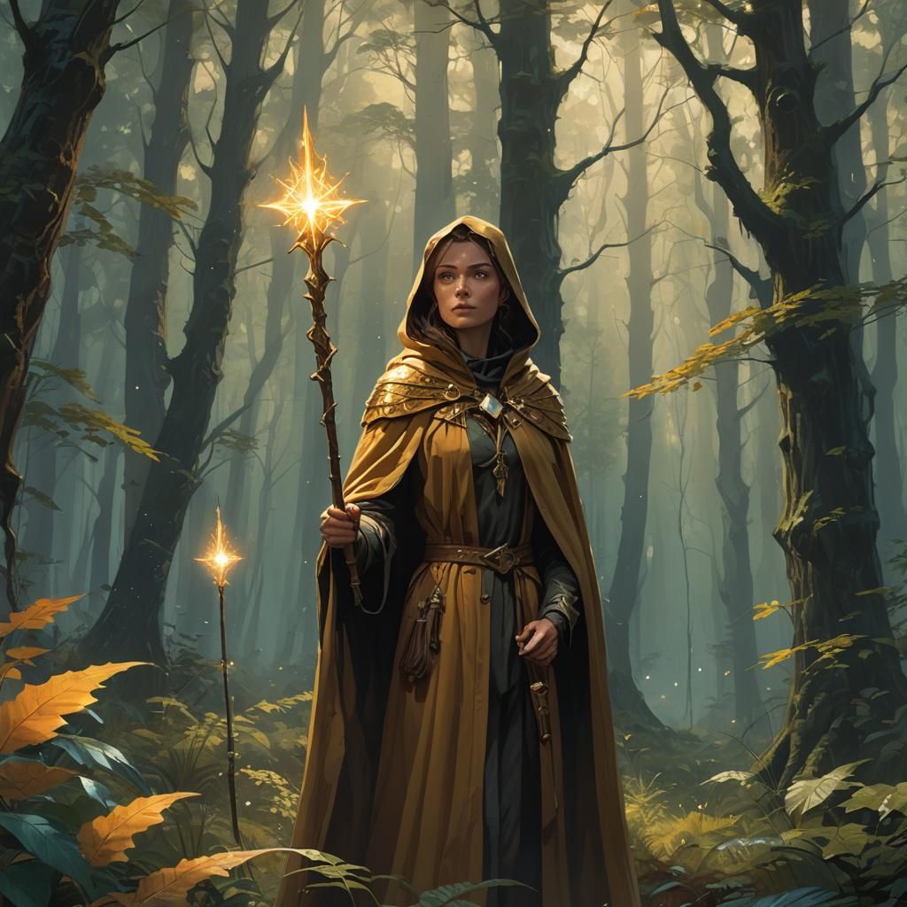 Enchanting Forest Sorceress in Dreamy Fantasy Art