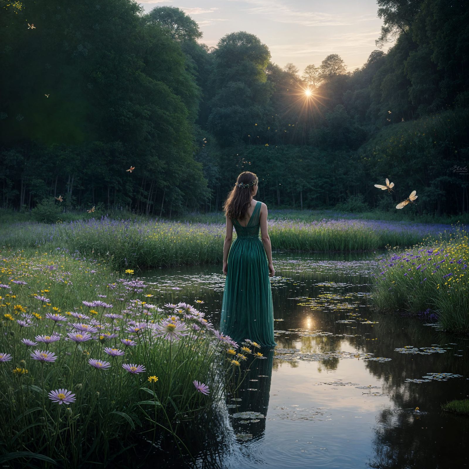 Whimsical Meadow Scene in Vibrant Hues