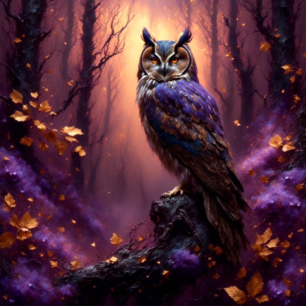 Night Owl in Autumn Forest Illustration