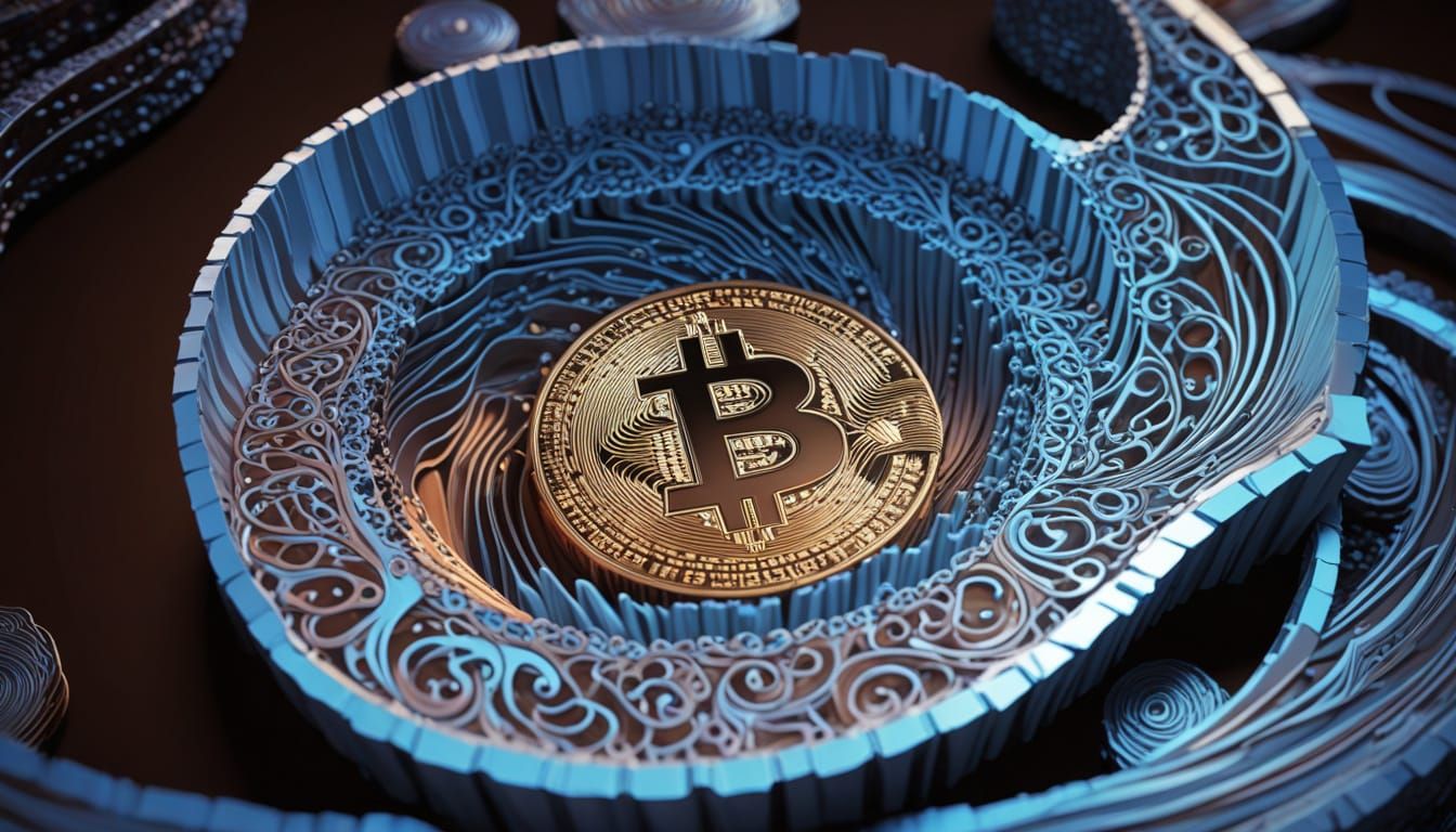 Vibrant Chocolate Bitcoin Shield with Abstract Fractals