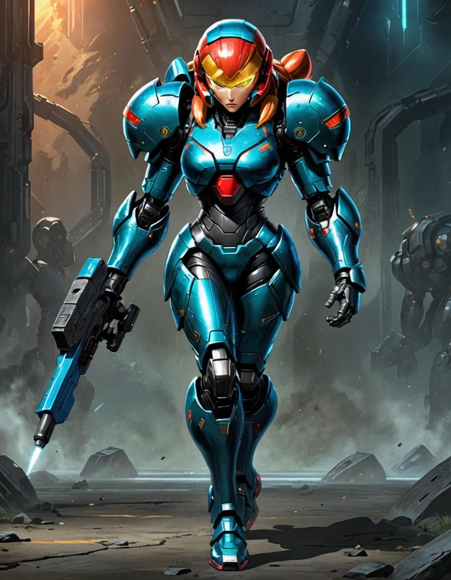 Confident Samus Aran in Black Power Armor
