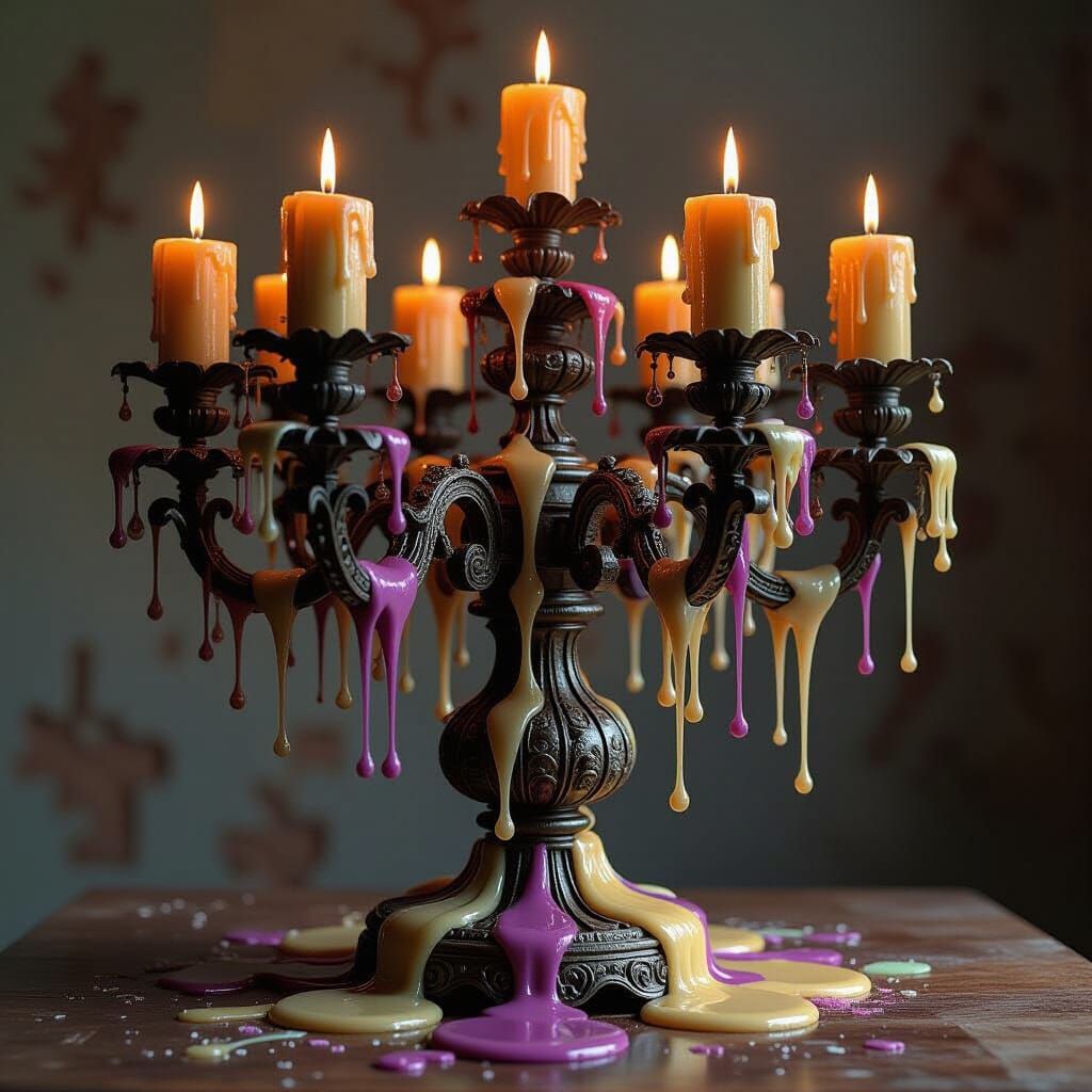 Ancient Candlestick Holder with Dripping Wax