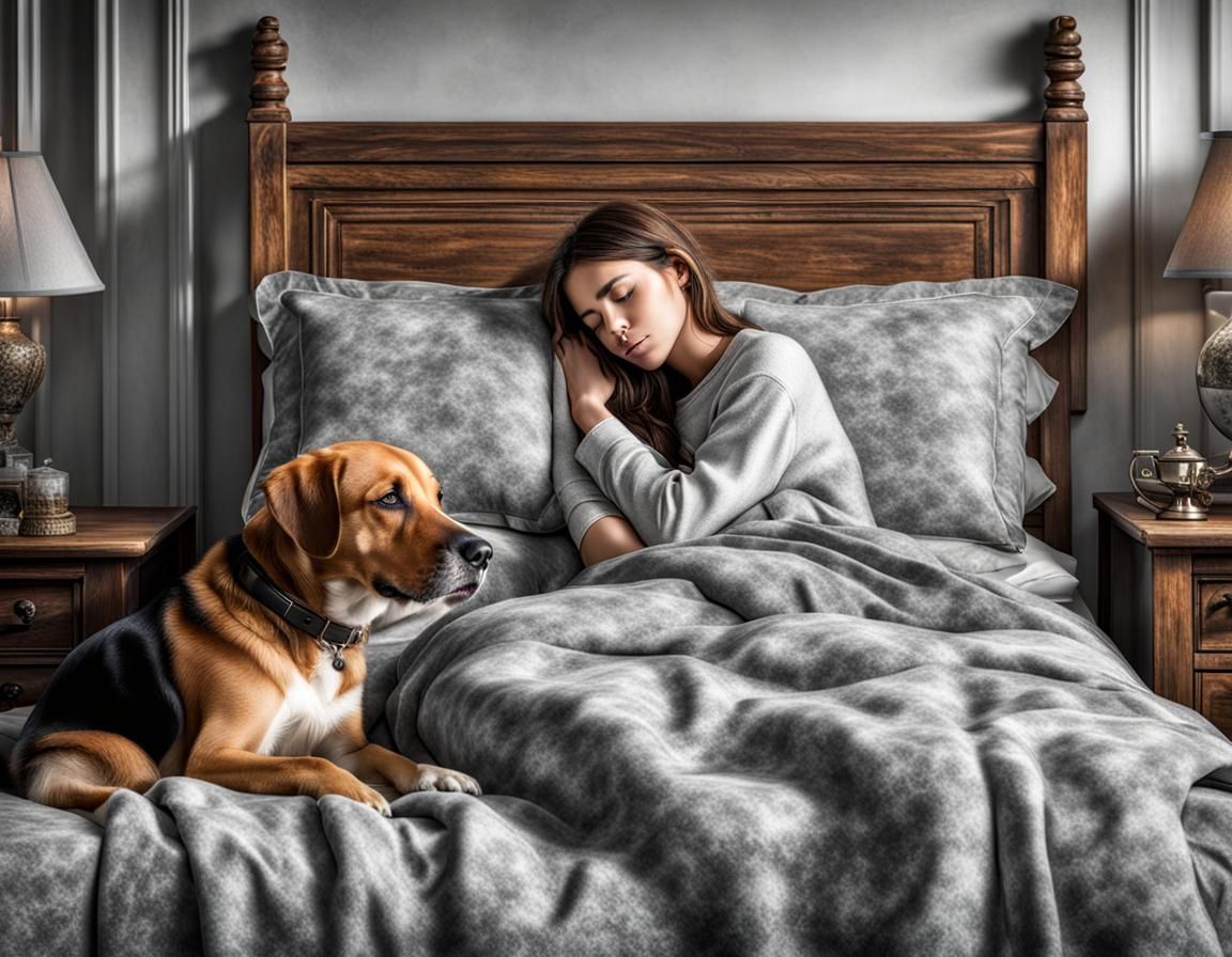 Girl and Dog Sleeping: Hyperrealistic Composition