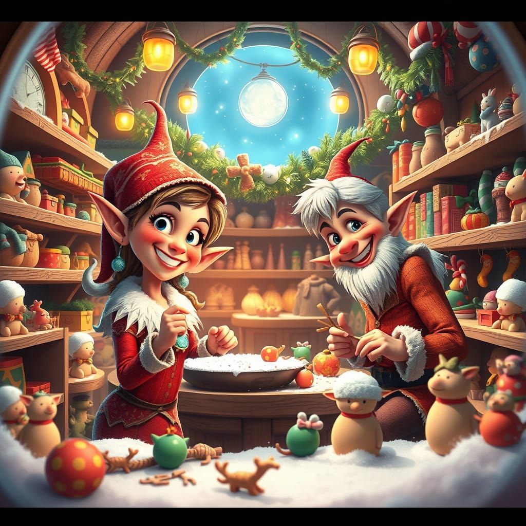 8-Elve's At Work In Santa Ville Toy Shop