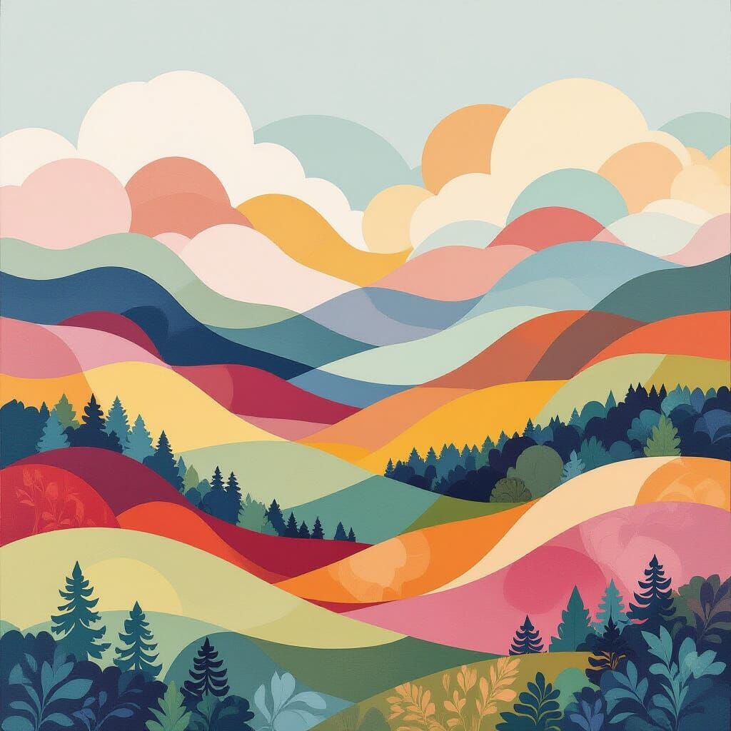 Surreal Silk Landscape in Abstract Expressionist Style