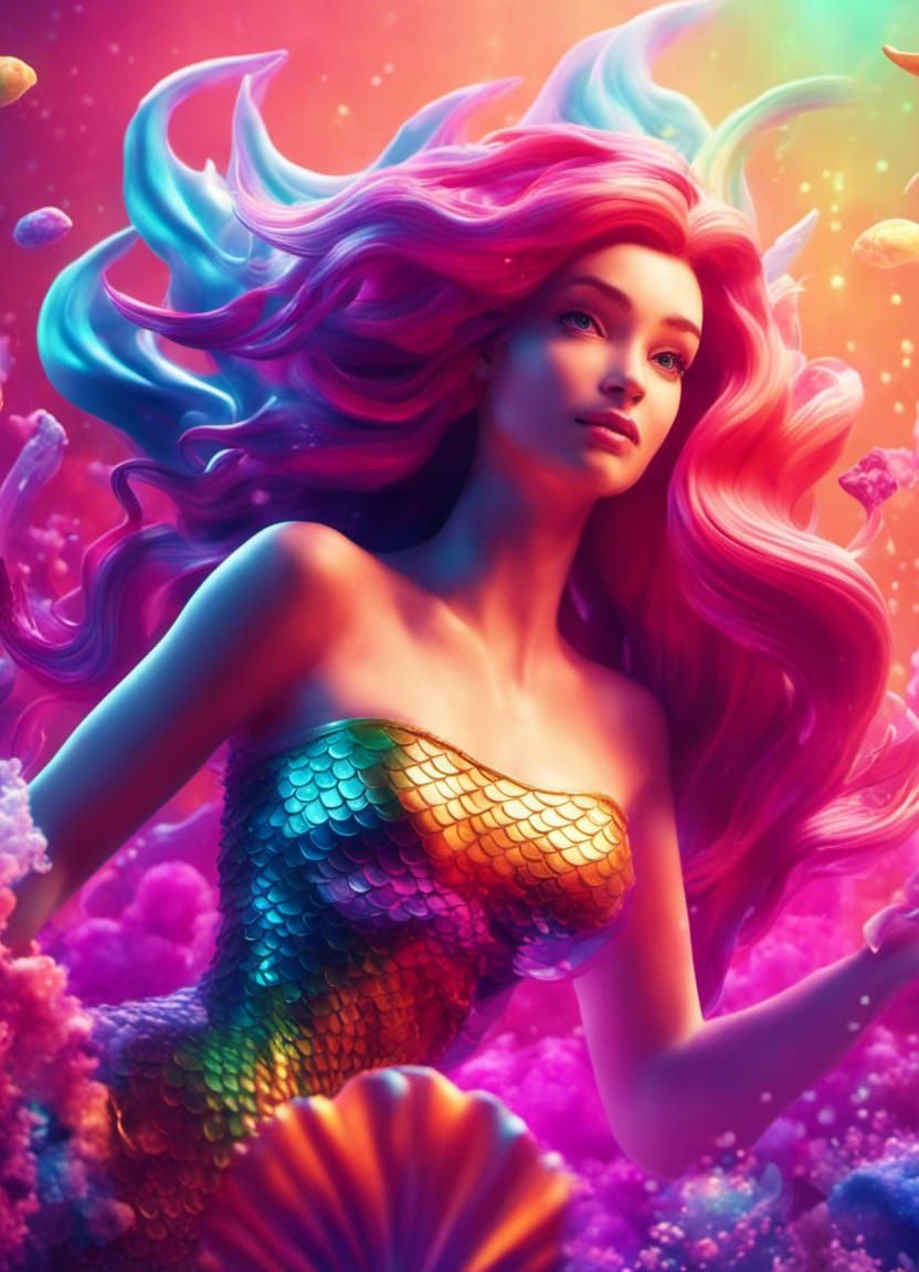Colorful Mermaid in 3D Game Cinematic Style