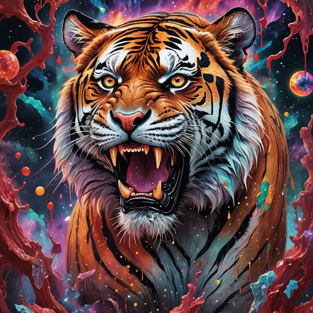 Tiger Crying Blood: Holographic Cosmic Illustration