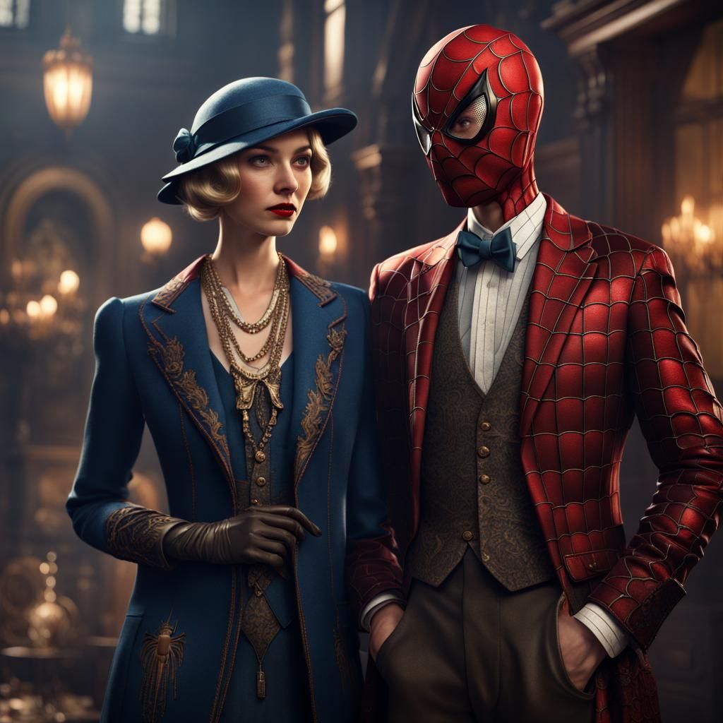 1920s Aristocratic Couple in Spiderman Outfits