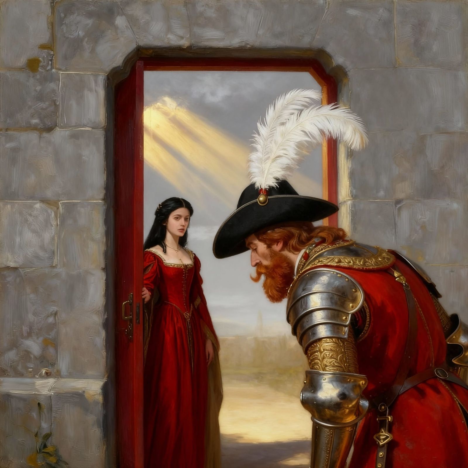 Soldier Bows Respectfully to Regal Queen