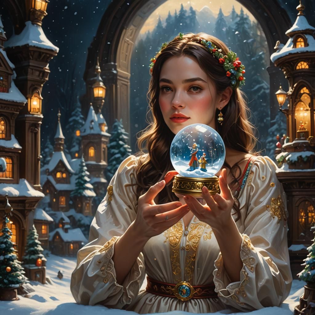 Enchanted Snow Globe Held by Beautiful Woman