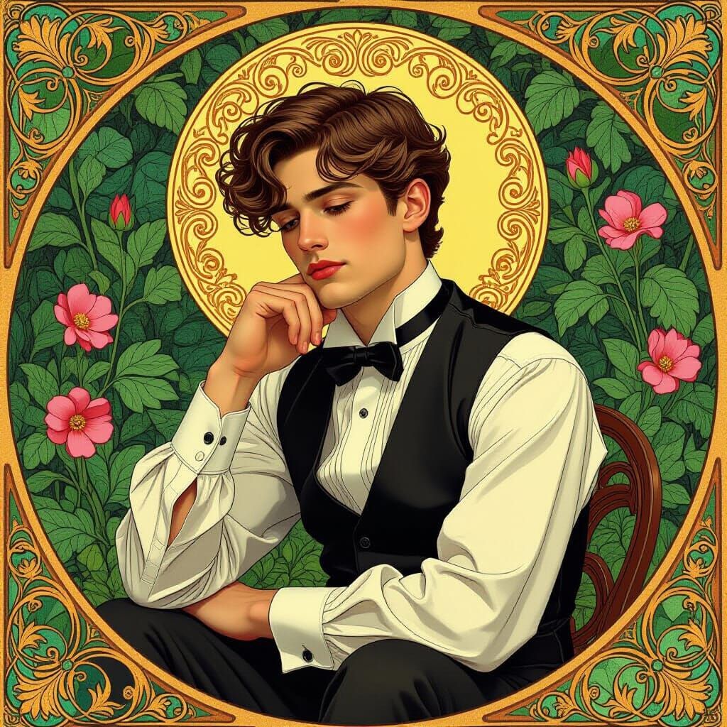 Melancholy Man in Art Nouveau Style