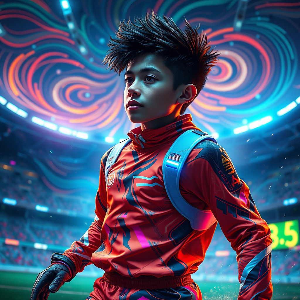 Athlete in Neon Stadium: Futuristic Concept Art