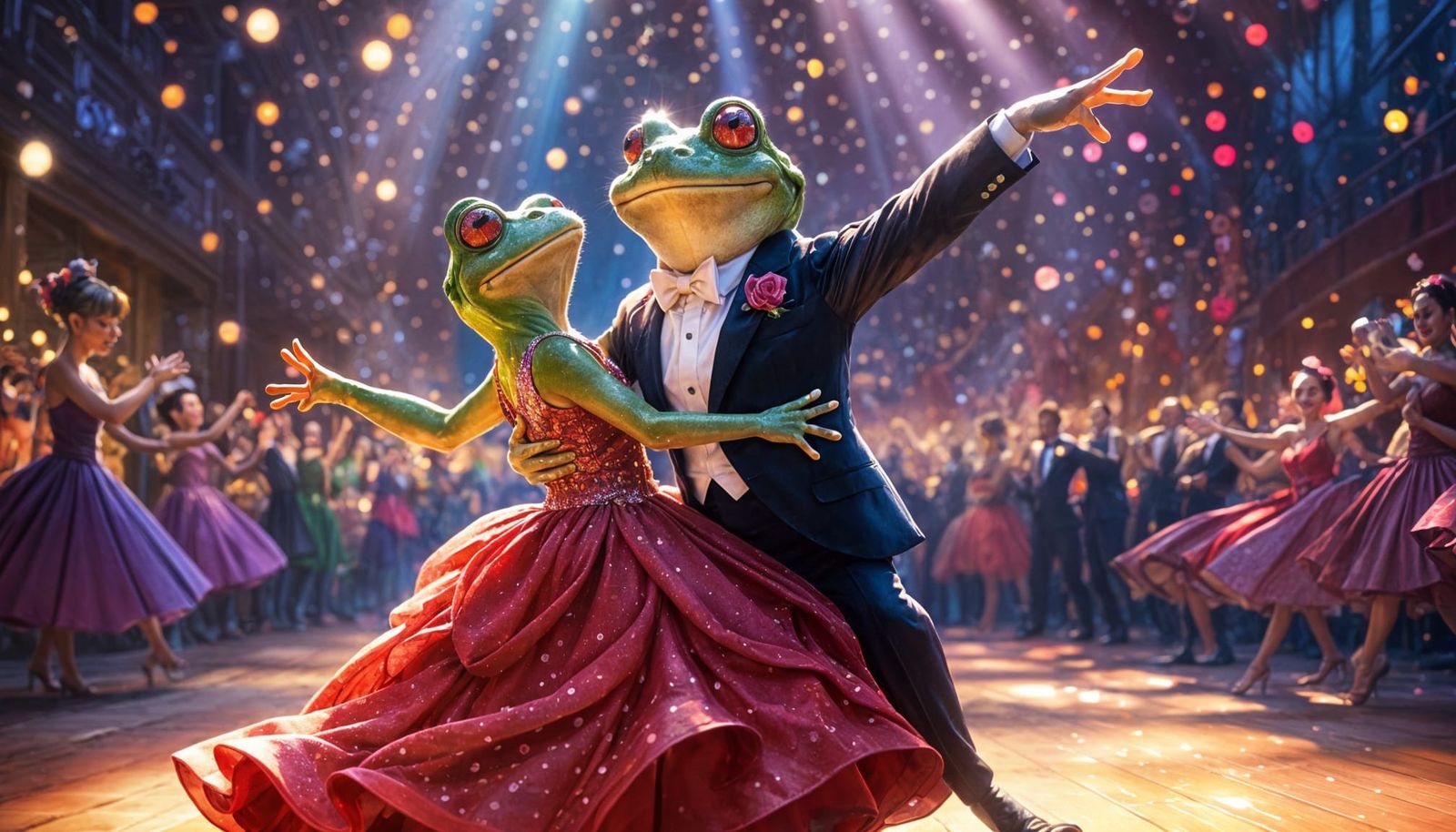 Cheerful Frog Tango in Cartoon Style