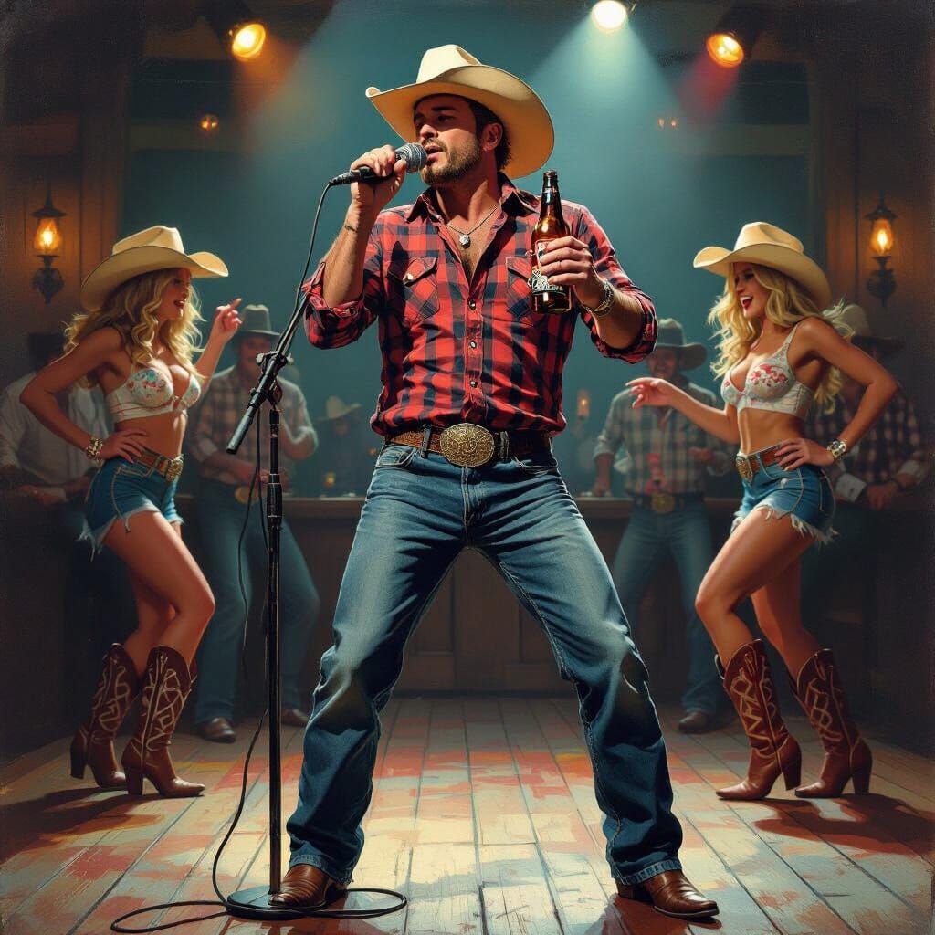 Country Singer with Dancers, Oil Painting Style