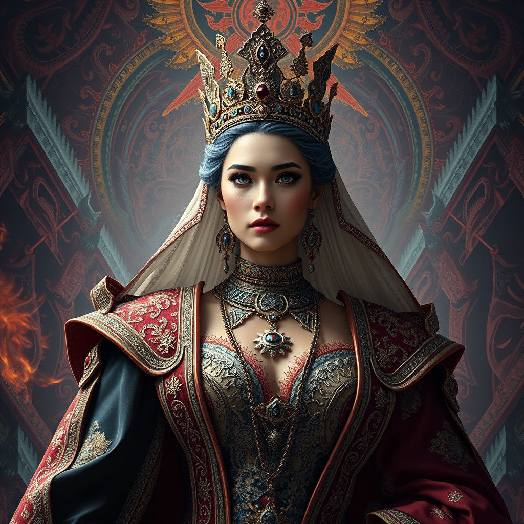 Regal Woman in Ornate Attire: Digital Matte Painting