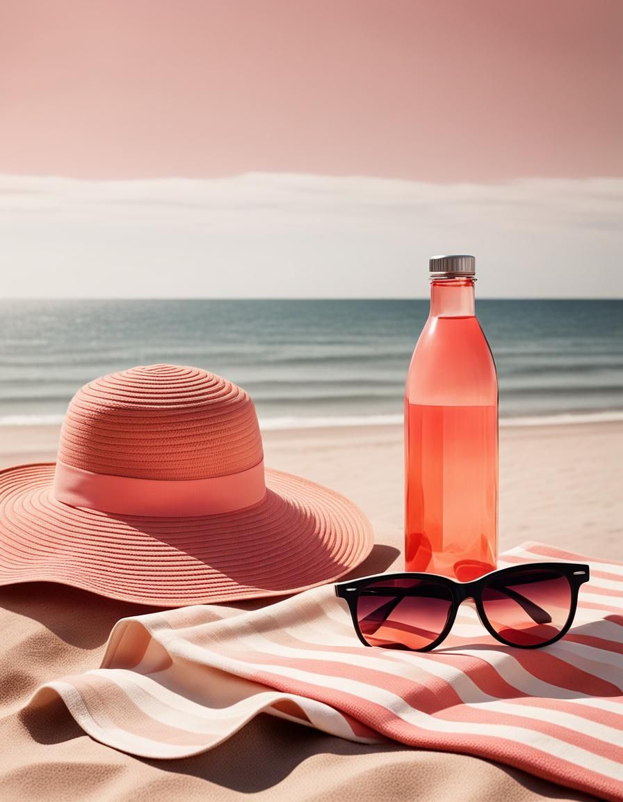 Retro Beach Scene in Cubist Art Deco Style