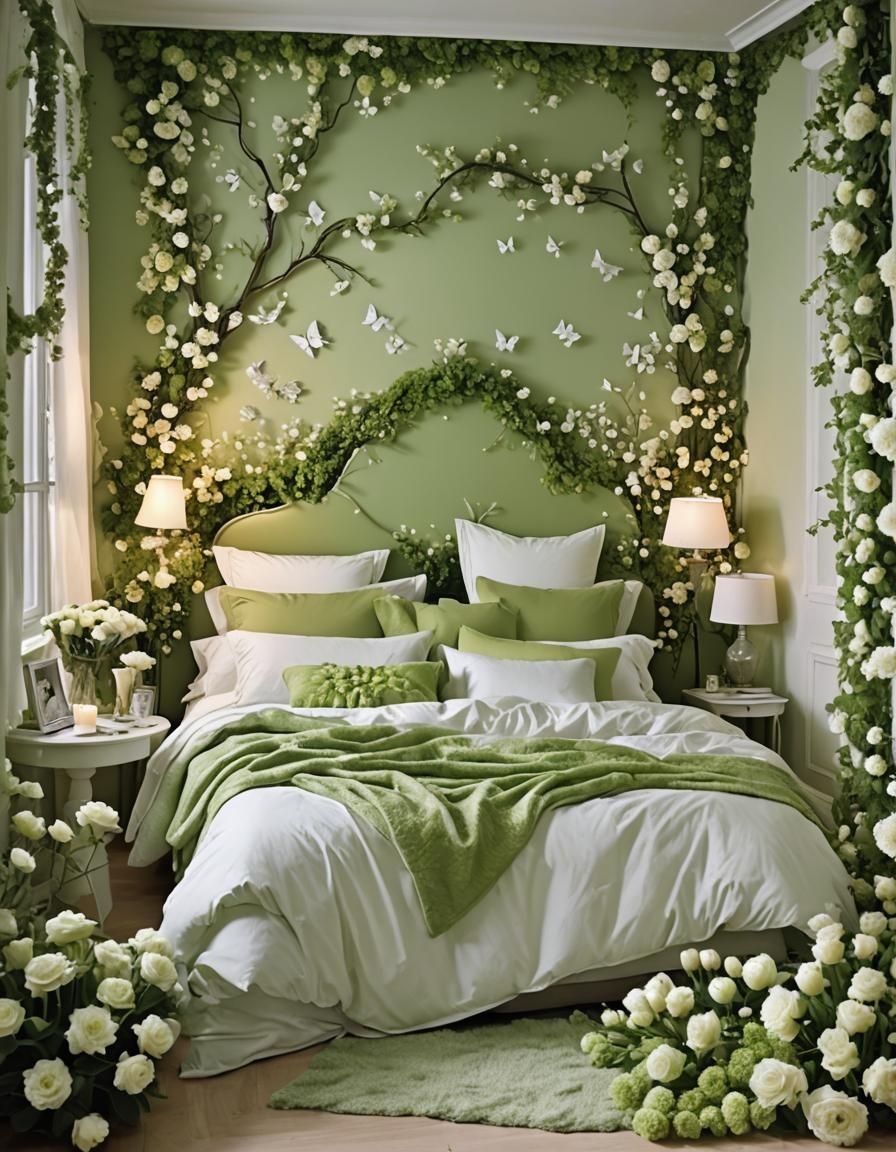 Romantic Bedroom with Floral Vines in Fantasy Style