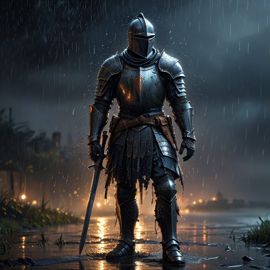 Knight in Rainy Night Splash Art