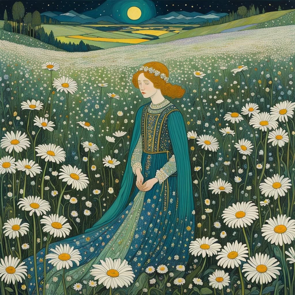 Surreal Floral Tapestry in Art Nouveau Style