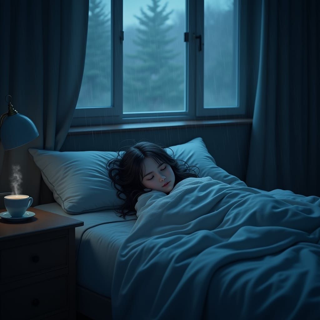 Melancholy Girl in Blue Room: Matte Painting