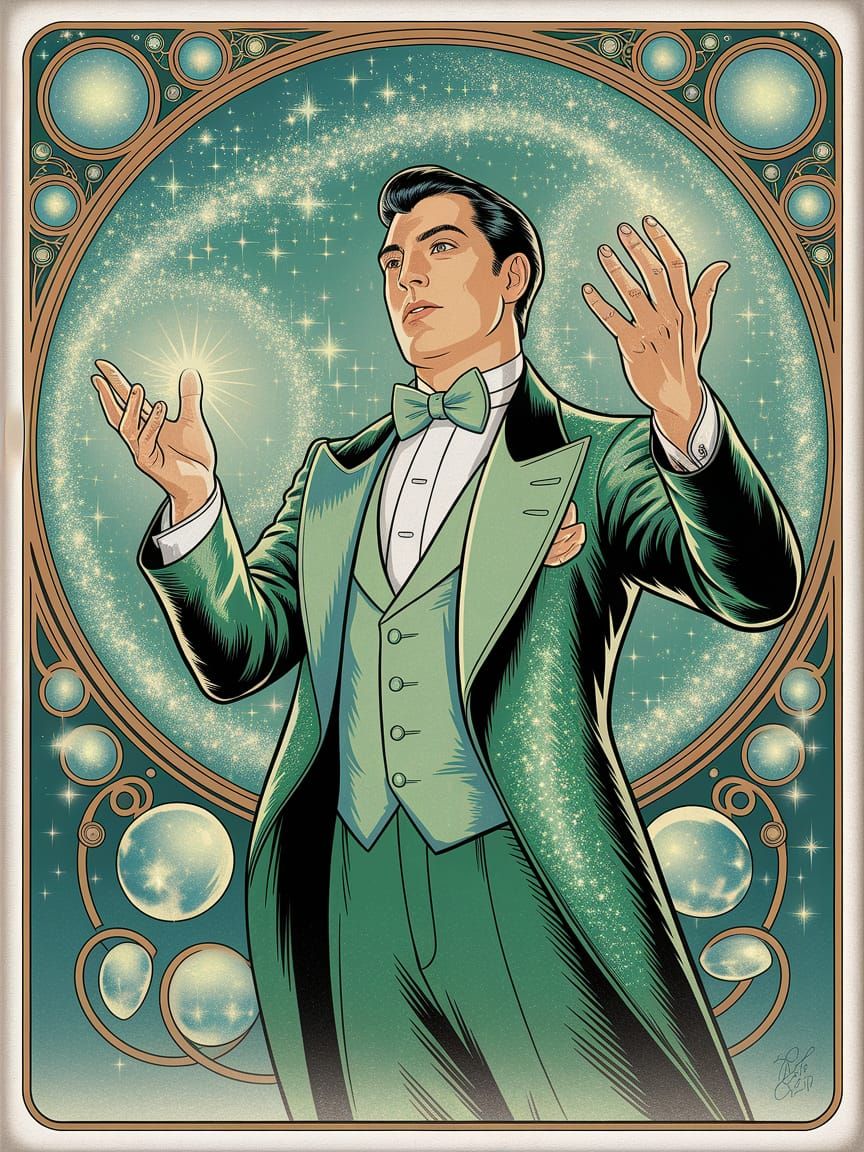 Majestic Magician in Vintage, Art Nouveau Style Poster