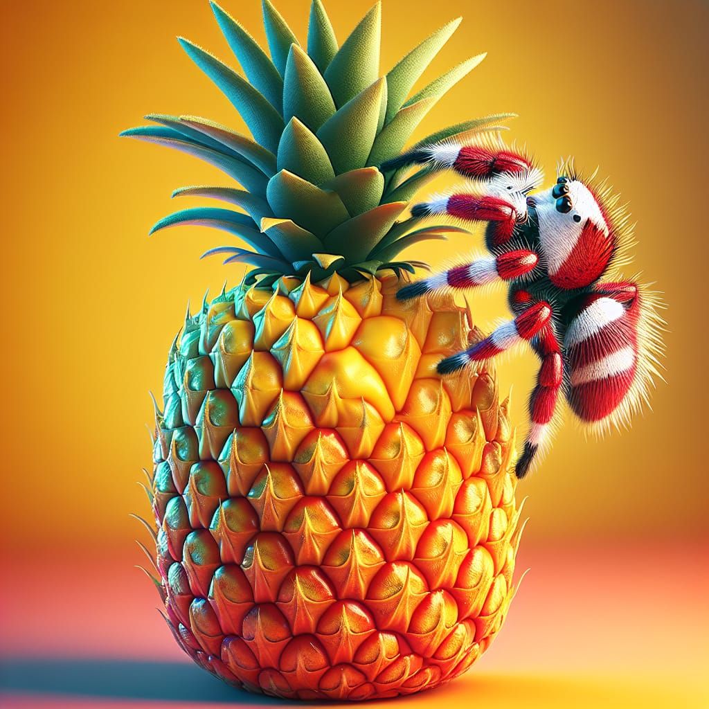 Jumping Spider Climbing Pineapple: Hyperrealistic Concept Ar...