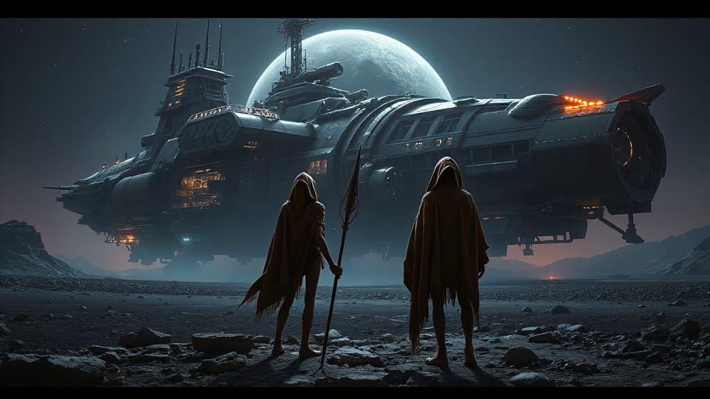 Cyberpunk Spacecraft Dominates Alien Landscape