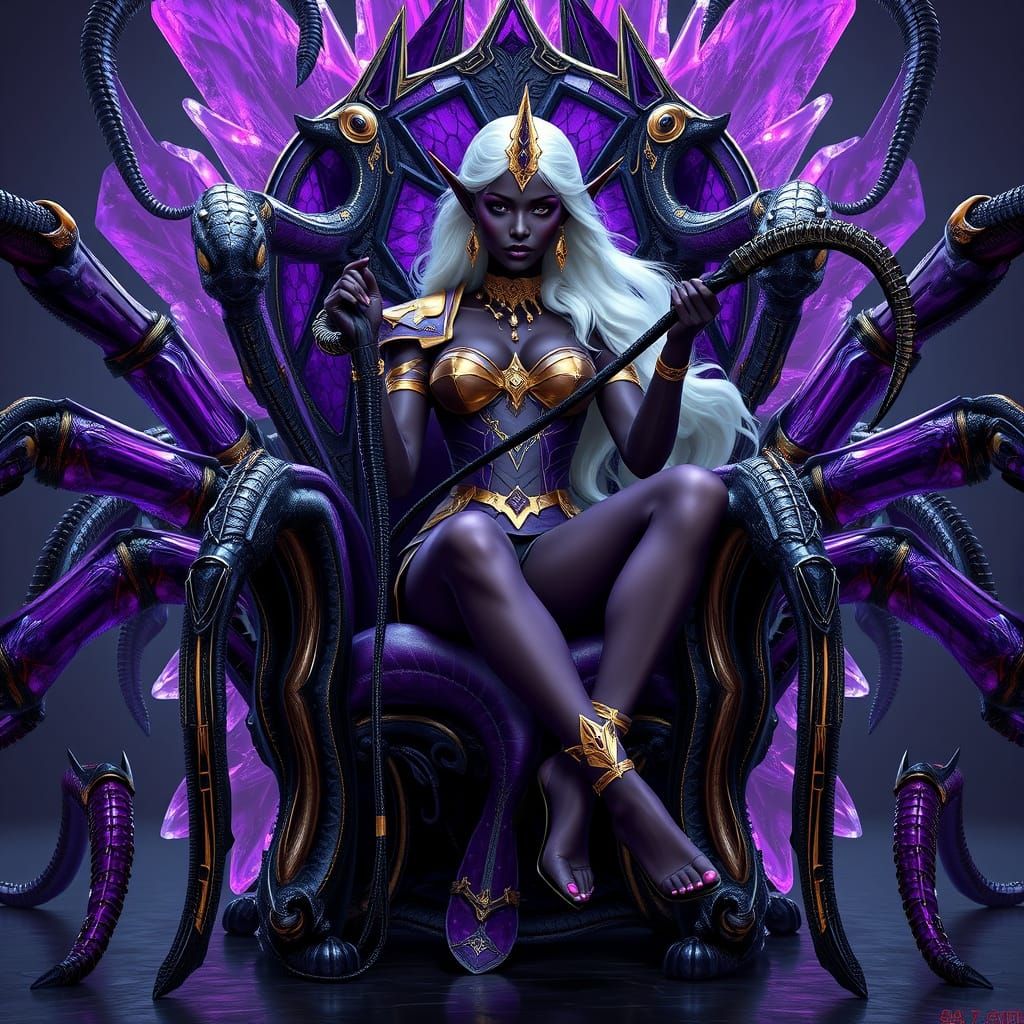 Drow Priestess on Spider Throne, Photo Realistic Art