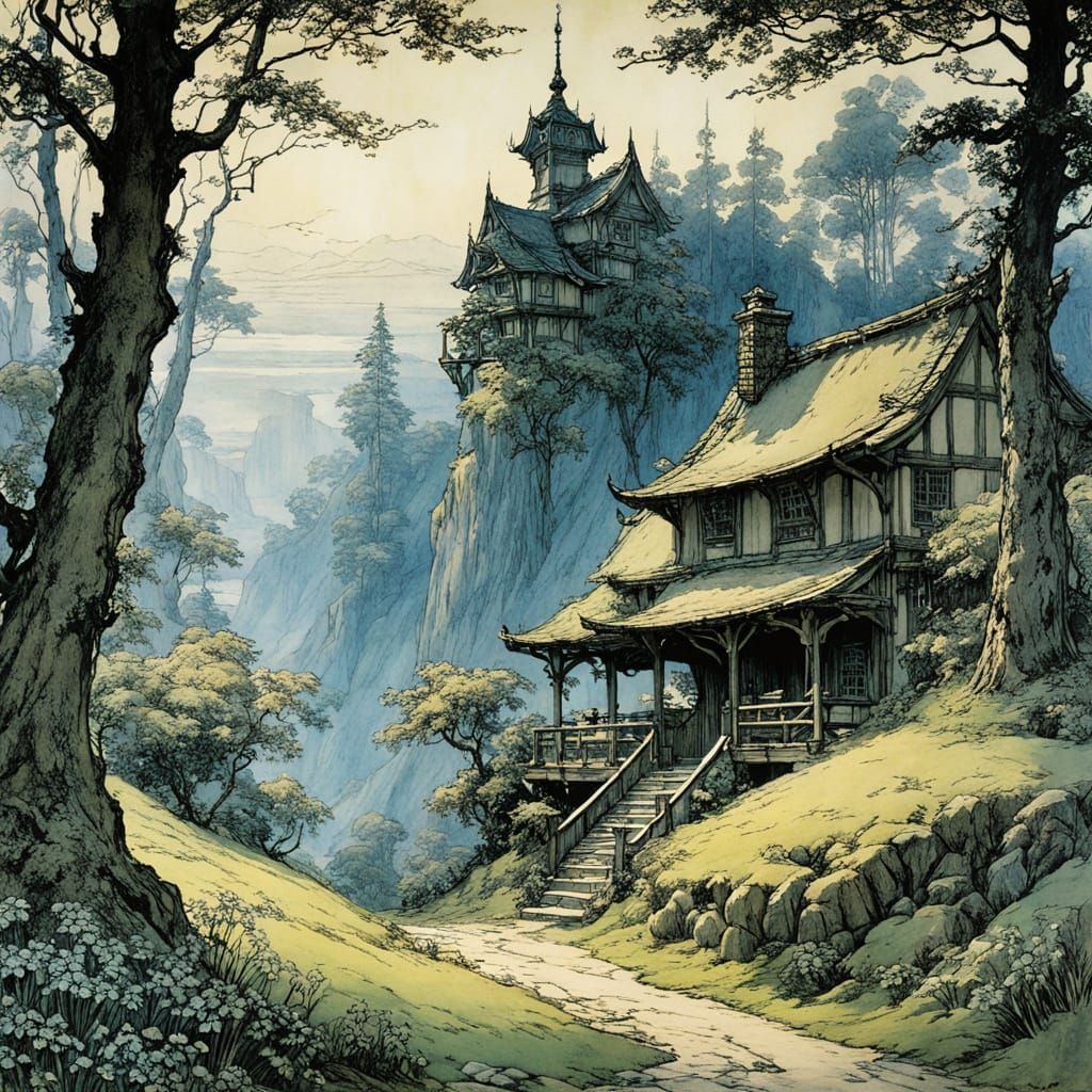 Colorful Anime Landscape after Arthur Rackham