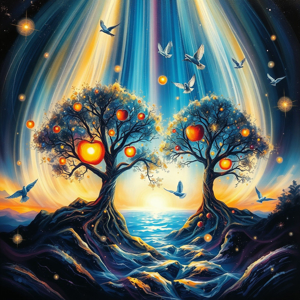 Ethereal Apple Trees in Cosmic Light